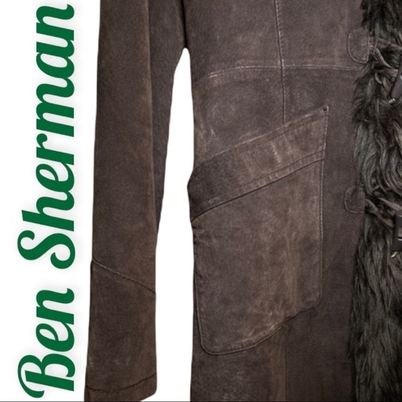 BEN SHERMAN VTG 100% GENUINE SUEDE PENNY LANE FAUX FUR CHOCOLATE BROWN COAT, 10 - Picture 6 of 13